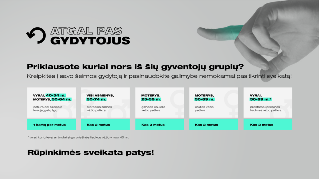 Gyventojai skatinami naudotis penkiomis sveikatos prevencijos programomis – nemokamai pasitikrinti nuo širdies bei kraujagyslių ligų ir onkologinių susirgimų