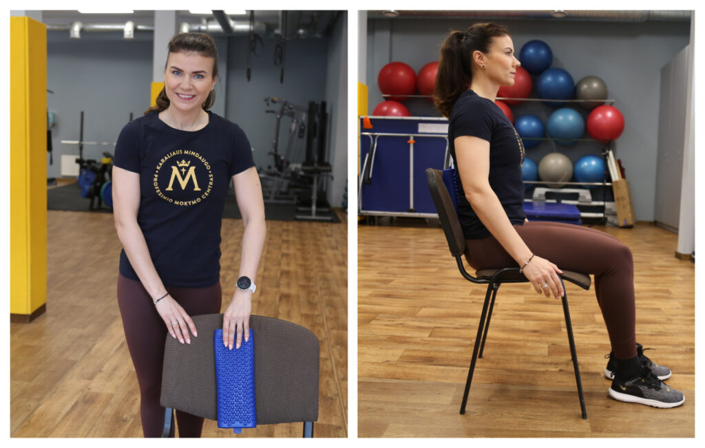Taisyklinga laikysena sėdint (galite „pasitobulinti” atlošą pritaikę ergonominę priemonę)